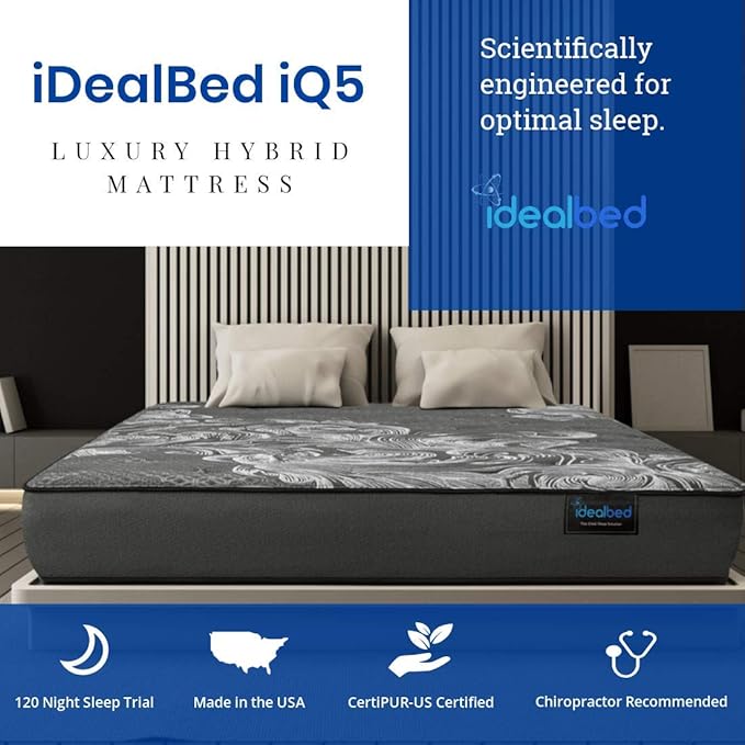 iDealBed iQ5 Luxury Hybrid Mattress and Adjustable Bed Sleep System, Pressure Relief Sleep, Zero Gravity, Anti-Snore, Custom Comfort Positions (California King, Luxury Plush (Medium Soft) + 4i Custom)