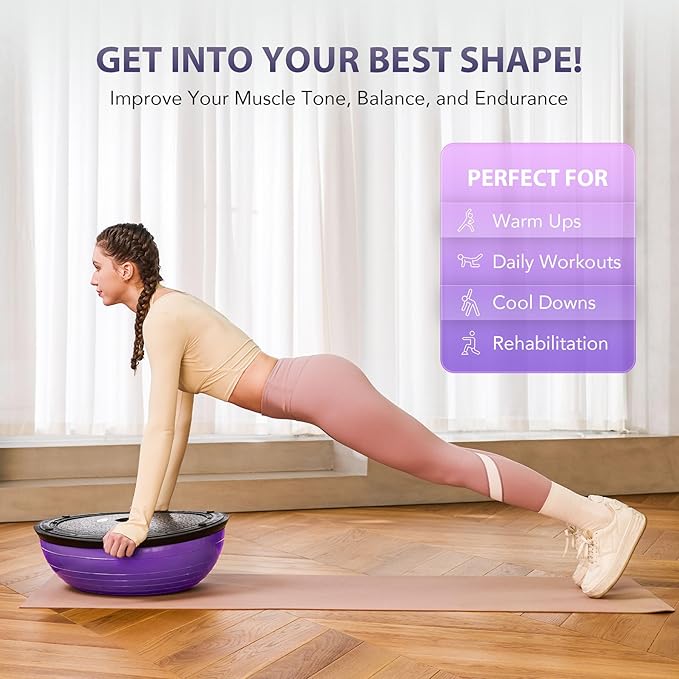 ZELUS Balance Ball Trainer with Resistance Bands and Foot Pump, Inflatable Yoga Ball for Home Gym Workouts, 23 Inch Exercise Half Ball for Balance Training Core Strength Fitness More, 330lb Cap