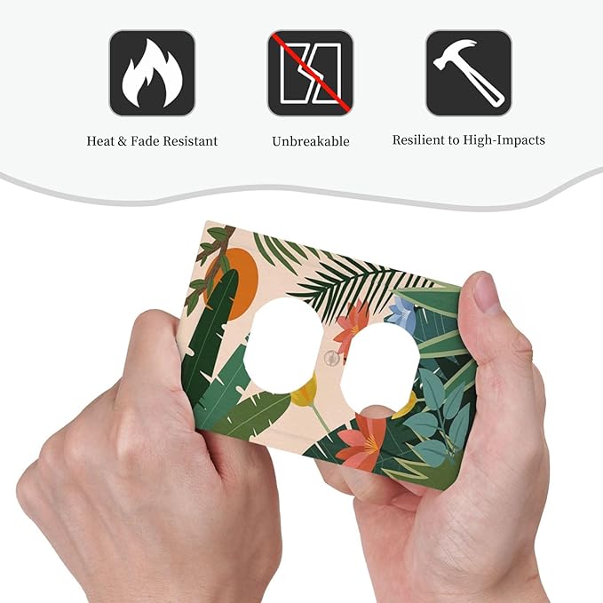 Outlet Covers Boho Tropical Plant Floral Pattern 1 Gang Duplex Wall Plate Decorative Switch Plates Electrical Receptacle Faceplate Light Switch Cover for Bedroom Cabin Decor