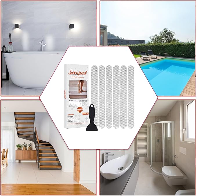 Anti Slip Shower Stickers 24 PCS Safety Bathtub Strips Adhesive Decals with Premium Scraper for Bath Tub Shower Stairs Ladders Boats