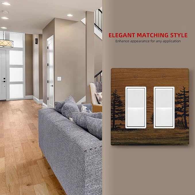 Decorative Outlet Covers Rustic Farmhouse Brown Board Pine Tree Wood Grain 2 Gang Light Switch Cover Plate Double Rocker Wall Plate Gfci Switch Plate Covers for Bathroom Decor