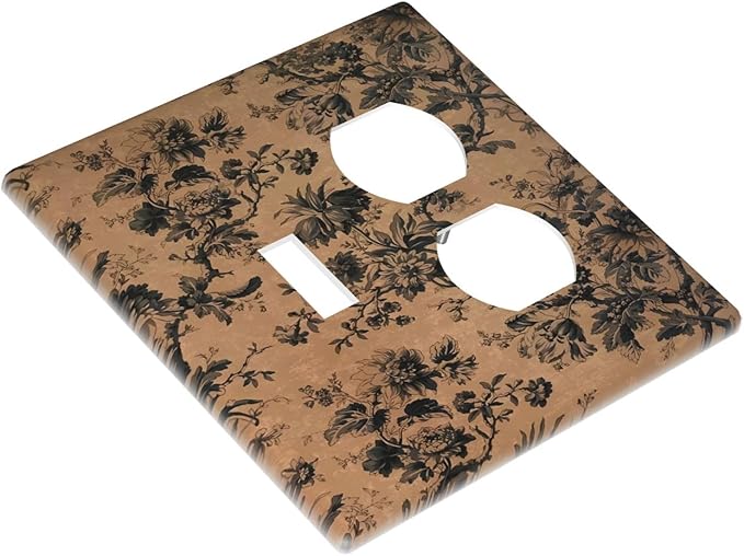 Decorative Outlet Covers Vintage Floral Botanical Brown Background 2 Gang Duplex Light Switch Cover Plate Gfci Wall Plate Plug Switch Plate Covers for Bathroom Bedroom Decor