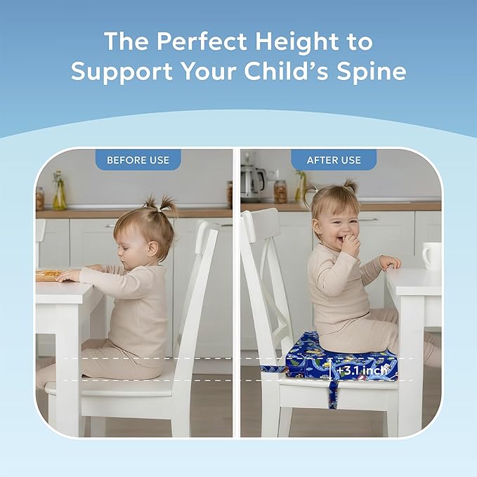 Toddler Booster Seat for Dining Table,Portable Kids Booster Seat - Adjustable, Non-Slip, Lightweight & Easy to Clean (Blue)