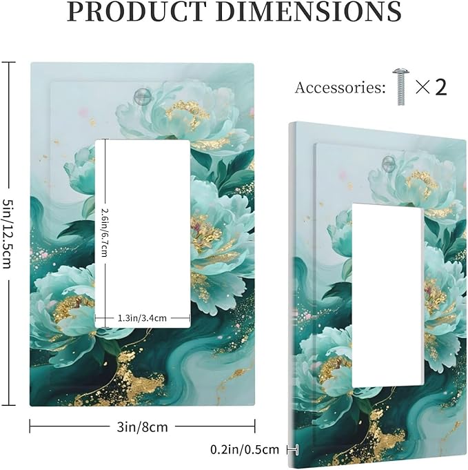 Decorative Outlet Covers Gold Green Floral Gilt Marble Flower 1 Gang Rocker Light Switch Cover Plate Single Gfci Light Switch Covers Wall Plate for Bathroom Decor