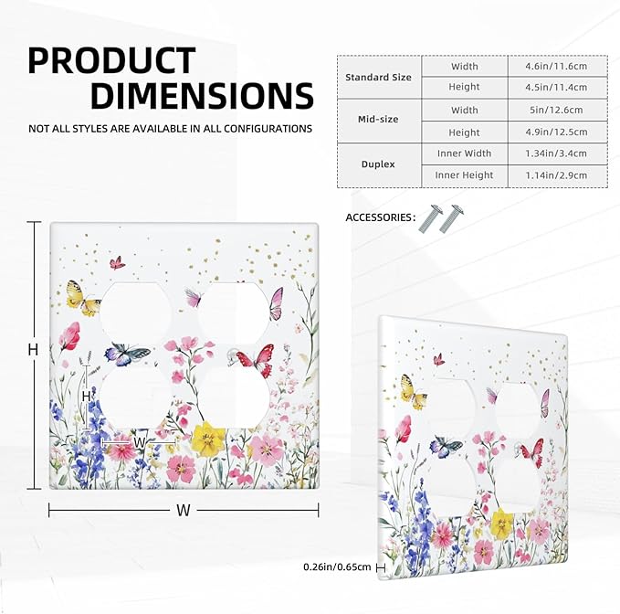 Outlet Covers Watercolor Floral Butterfly Colorful Wildflower 2 Gang Double Duplex Decorative Light Switch Covers Electrical Wallplates Socket Faceplate For Bed Room Living Room Decor