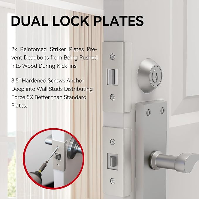 Door Armor MAX 5-Piece Kit - 46" Heavy Duty Steel Door Reinforcement System, Anti-Kick Security Plates for Jamb, Hinges & Lock, Easy 30-Min Install with Template, Corrosion Proof White