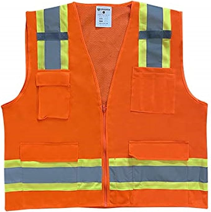 Premium High Visibility Surveyor Vest Solid Front Mesh Back, 10 Pack