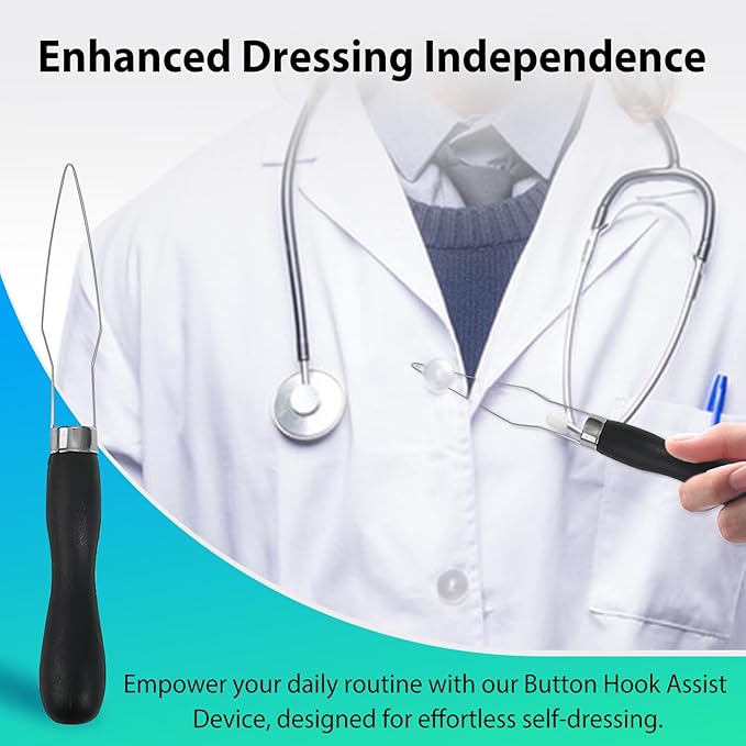 3-Pack Button Hook Assist Device with Easy-Grip Handle for Shirts, Coats, Dresses - Ideal Button Aids for Arthritis & Limited Dexterity Black