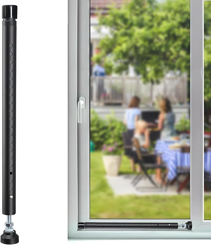 Sliding Door Security Bar, 18"-50" Adjustable Window Security Bars with Rubber Tips, Heavy Duty Door Jammer, Window Bars Security Inside, Window Lock Bar for Home Apartment Travel Patio (Black)