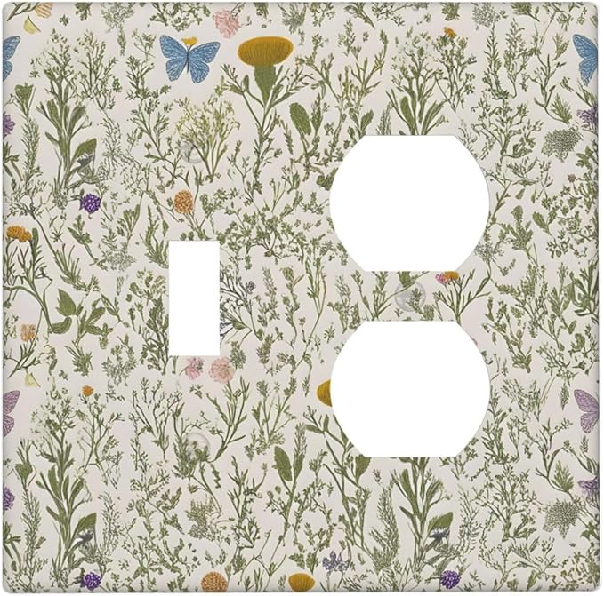 Floral Vintage Garden Plants Herbs Flower Botanical Outlet Covers 1 Toggle/1 Duplex Light Switch Covers Decorative Mustard Green 2 Gang Combin Gfci Wall Plate Electrical Receptacle Switchplate
