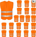DUSKCOVE 20 Pack High Visibility Safety Vests with 2 Hi Vis Reflective Strips for Men and Women - Neon Orange Construction Vests for Traffic Work, Running, Surveyor and Security Guard