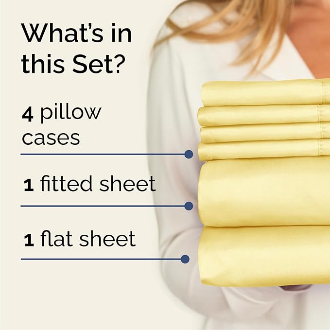 Queen 6 Piece Sheet Set - Cooling & Breathable Bed Sheets - Hotel Luxury Bed Sheets for Women, Men, Kids & Teens - Comfy Bedding w/Deep Pockets & Easy Fit - Soft & Wrinkle Free - Queen Yellow Sheets