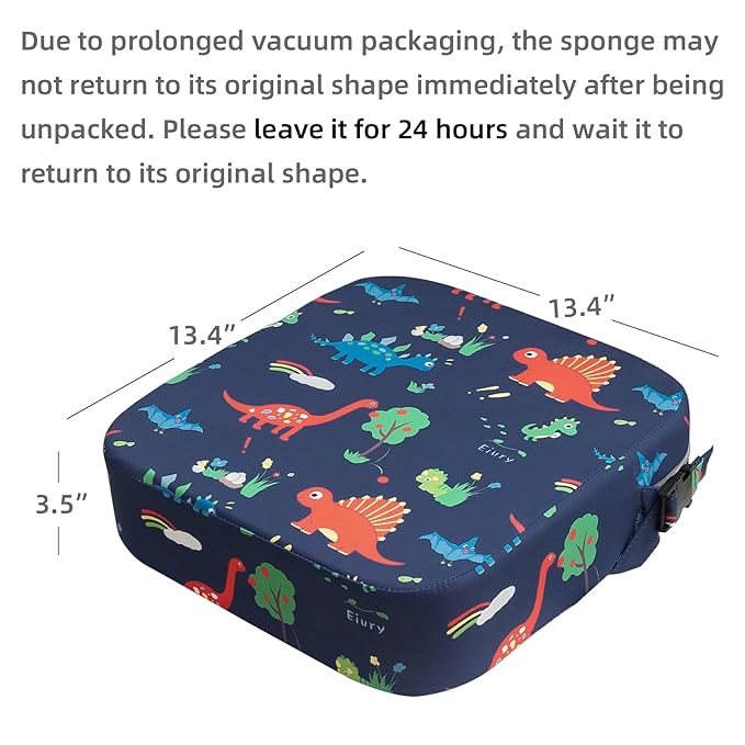 Toddler Booster Seat for Dining Table, Portable Kids Booster Seat with Safety Buckles Portable Increasing Booster Cushion with Non-Slip Bottom (Blue Dinosaur)