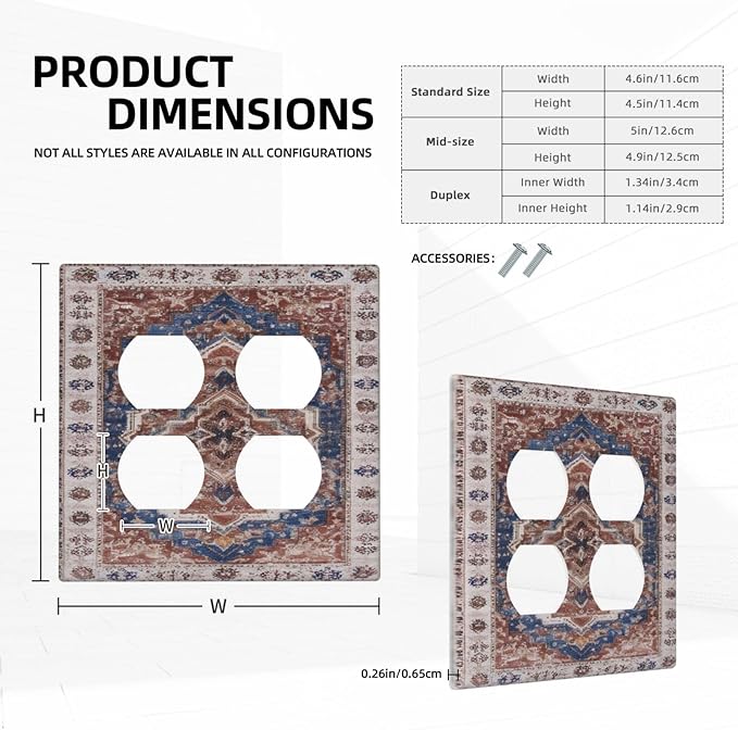 Vintage Orange Medallion Pattern Outlet Covers 2-Gang Duplex Light Switch Covers Decorative Gfci Wall Plate Covers Electrical Receptacle Switchplate Plug Faceplate Bathroom Decor