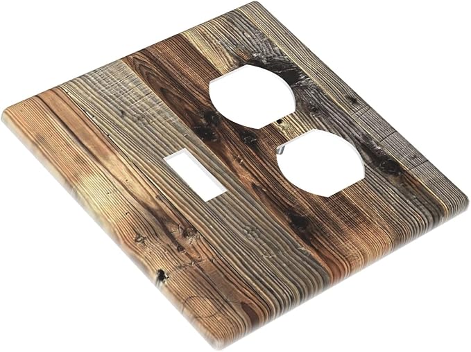 Barn Brown Wood Rustic Weathered Wood Print Wallplates 1 Toggle 1 Duplex Switch Plate Electrical GFCI Faceplate Decorative Light Switch Covers for Farmhouse Home Decor