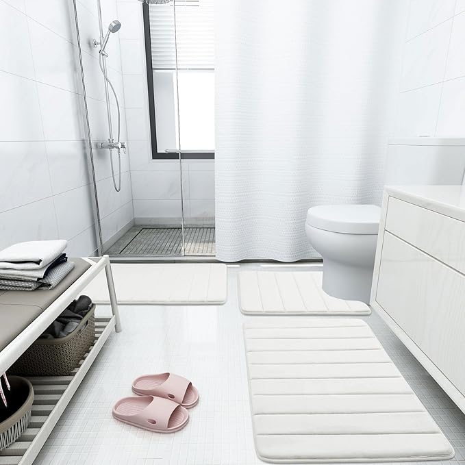 Buganda Memory Foam Bath Mat, 47" x 17", Ultra Soft and Non-Slip Bathroom Rugs, Water Absorbent and Machine Washable Bath Rug Runner for Bathroom, Shower, and Tub, Ivory