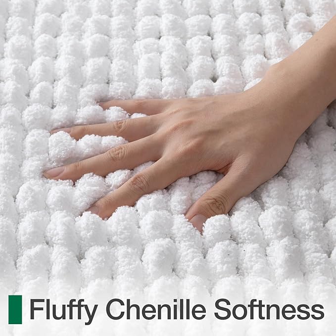 LUMI Luxury Bathroom Rug, Ultra Soft Quick Dry Bath Mat, Non-Slip Absorbent Thick Chenille Bath Rug, Cozy Braid Design Floor Mat for Bathtub, Sink, Laundry, Bedroom, White, 24"x43"