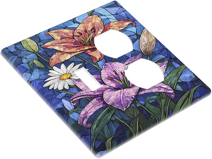 Wallplates Vintage Colorful Flower Oil Painting Style 1 Toggle 1 Duplex Switch Plate Electrical GFCI Faceplate Decorative Light Switch Covers for Bedroom Bathroom Decor