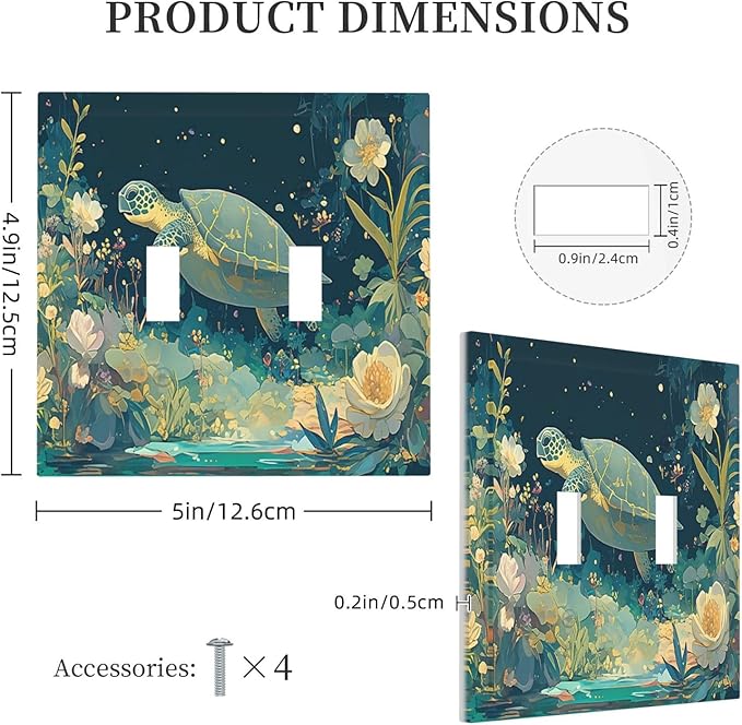 Decorative Switch Plates Fantasy Sea World Sea Turtle Floral Plant 2 Gang Double Toggle Outlet Light Switch Cover Wall Plate Electrical Faceplate for Kids Room Nursery Decor