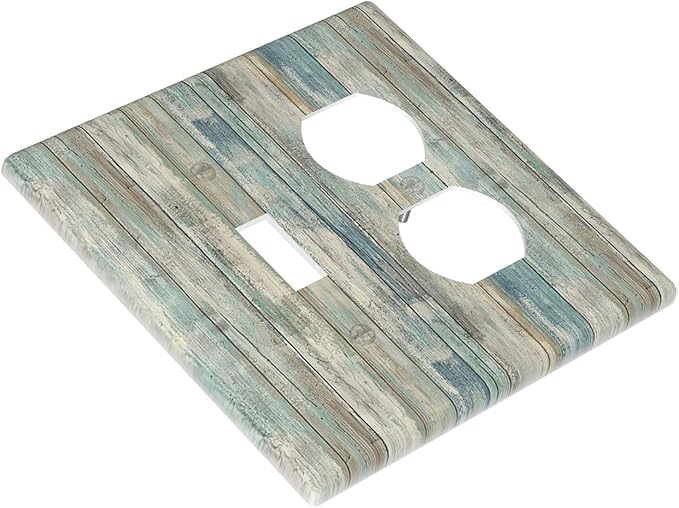 Rustic Distressed Vintage Wood Panel Grain Decorative Light Switch Cover Plate 1 Toggle/1 Duplex Outlet Covers 2 Gang Combo Gfci Wall Plate Electrical Receptacle Switchplate for Bathroom Decor