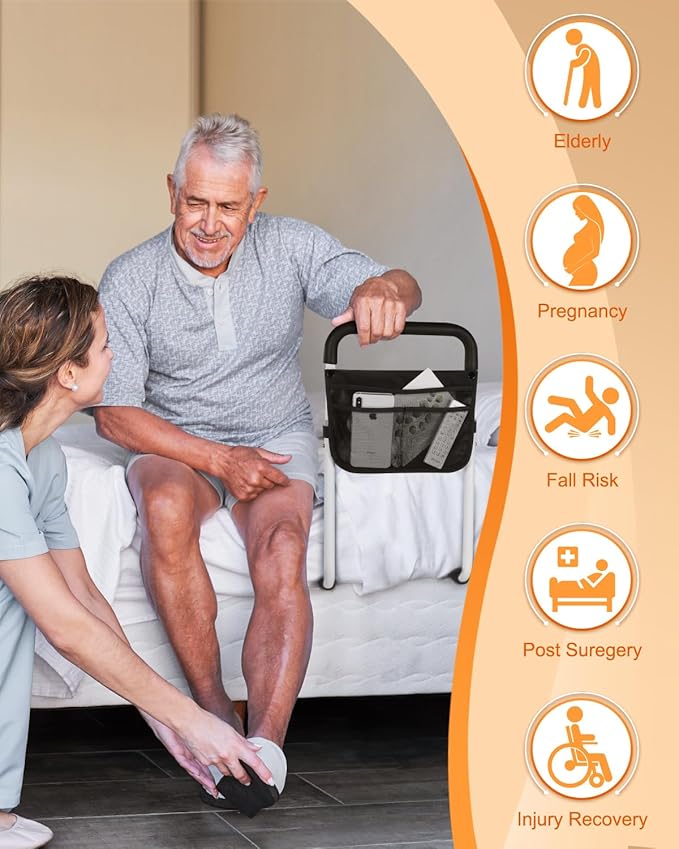 Bed Rails for Elderly Adults Safety - Adjustable Bed Assist Rail for Seniors - Stable Beds Side Rails with Storage Bag & Fixing Strap, Fit King Queen Full Twin