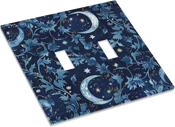 Decorative Switch Plates Vintage Moon And Flowers Decor Floral William Morris 2 Gang Double Toggle Outlet Light Switch Cover Wall Plate Electrical Faceplate for Bedroom Kids room Decor