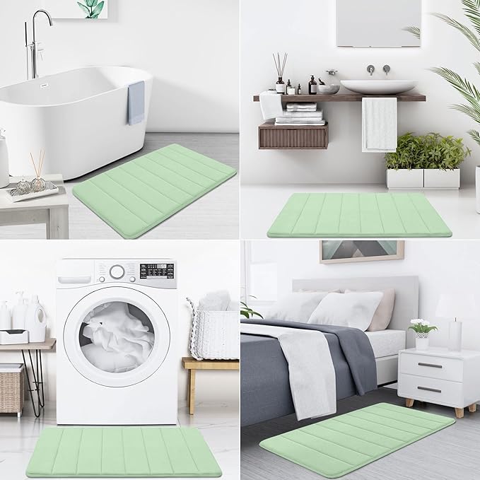 Buganda Memory Foam Bath Mat, 59" x 34", Ultra Soft and Non-Slip Bathroom Rugs, Water Absorbent and Machine Washable Bath Rug Runner for Bathroom, Shower, and Tub, Sage Green