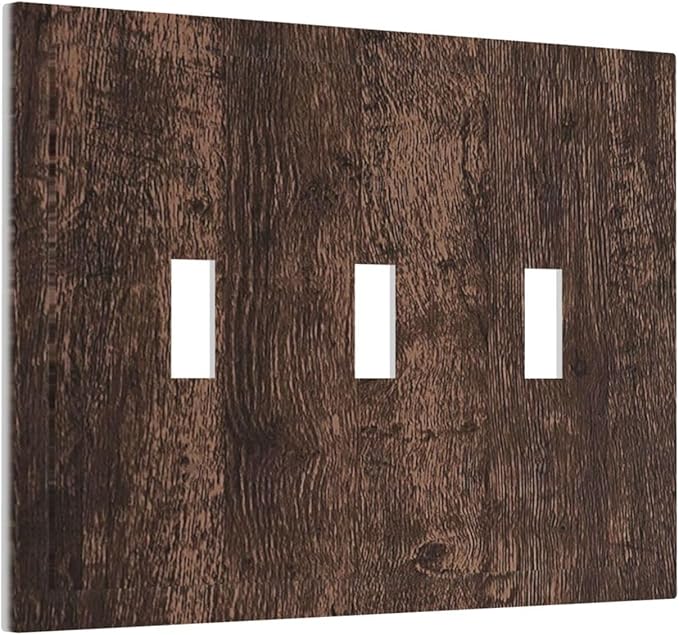 Decorative Switch Plates Rustic Dark Brown Wood Grain 3 Gang Wall Plate Triple Toggle Light Switch Cover Faceplate Electrical Wall Panels for Farmhouse Bedroom Decor