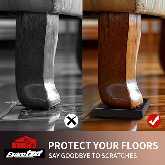 Ezprotekt Non Slip Furniture Pads, 12 Pcs 2.5" Anti Skid Rubber Furniture Caster Cups, Anti-Slip Furniture Coasters for Hardwood Floors, Anti Slide Floor Protectors for Bed Couch Stoppers (Brown)