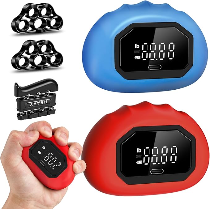 Hand Grip Strength Tester Trainer - Strength Dynamometer for Fun Rechargeable Hand Exercising Device with Finger Exerciser and Stretcher Exercise Workout Equipment