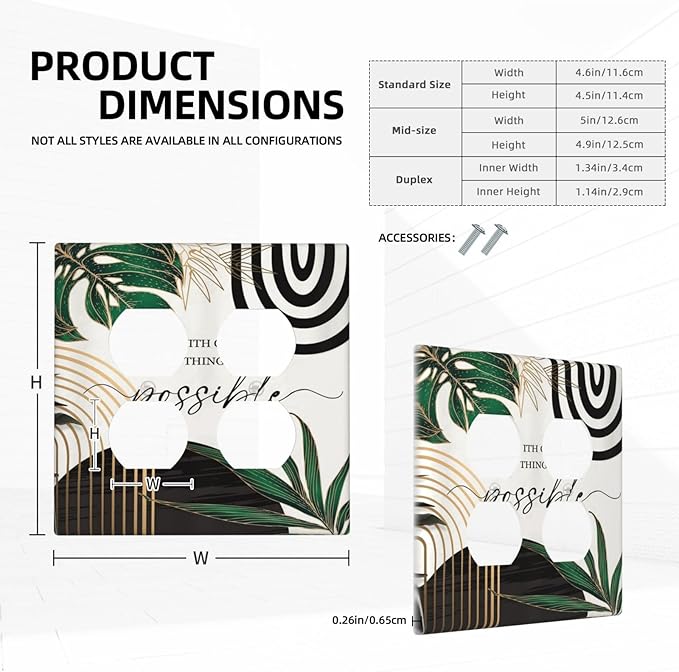 Boho Abstract Tropical Green Palm Leaf Mid Century Outlet Covers 2 Gang Double Duplex Decorative Light Switch Covers Electrical Wallplates Socket Faceplate for Office Home Decor