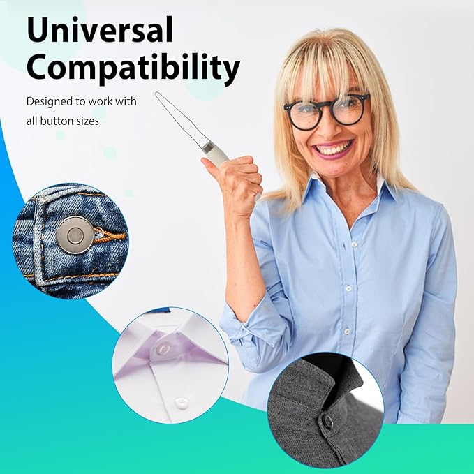 3-Pack Button Hook Assist Device with Easy-Grip Handle for Shirts, Coats, Dresses - Ideal Button Aids for Arthritis & Limited Dexterity White