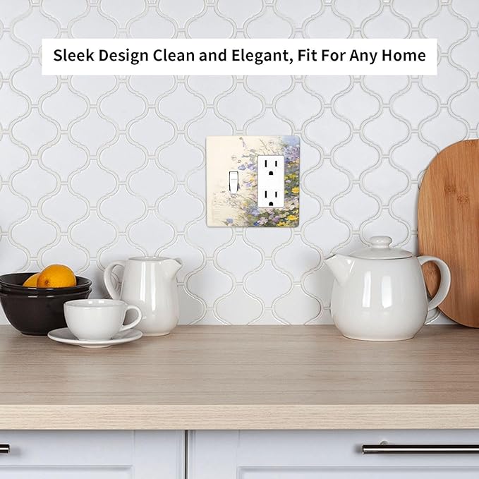 Decorative Outlet Covers Purple Flower Butterfly Yellow Daisy 2-Gang Combo Light Switch Cover Plate Single Toggle/Rocker Wall Plate Plug Switch Plate Covers for Bathroom Decor