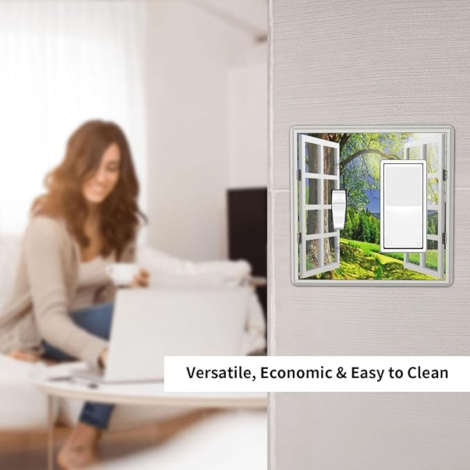 Light Switch Cover Window View Green Rustic Nature Wilderness 2 Gang Toggle Rocker Combo Wall Plates Decorative Switch Plates and Outlet Covers Receptacle Cover for Bathroom Bedroom Decor