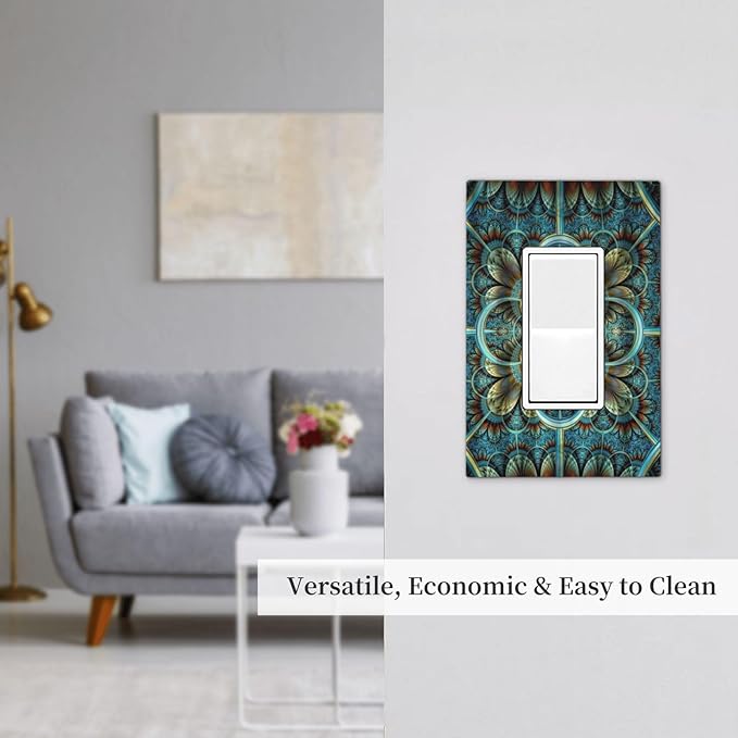 Outlet Covers Boho Fractal Mandala 1 Gang Wall Plate Single Rocker Light Switch Cover Bohemia Decorative GFCI Receptacle Cover Electrical Switchplate for Bathroom Bedroom Decor
