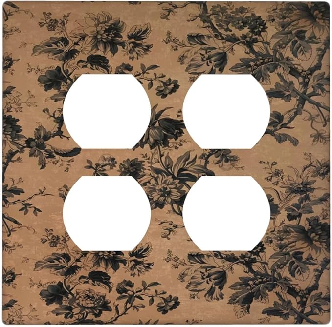 Decorative Switch Plate Covers Vintage Floral Botanical Brown Background 2 Gang Outlet Covers Double Duplex Light Switch Cover Plate Gfci Wall Plate for Bathroom Bedroom Decor