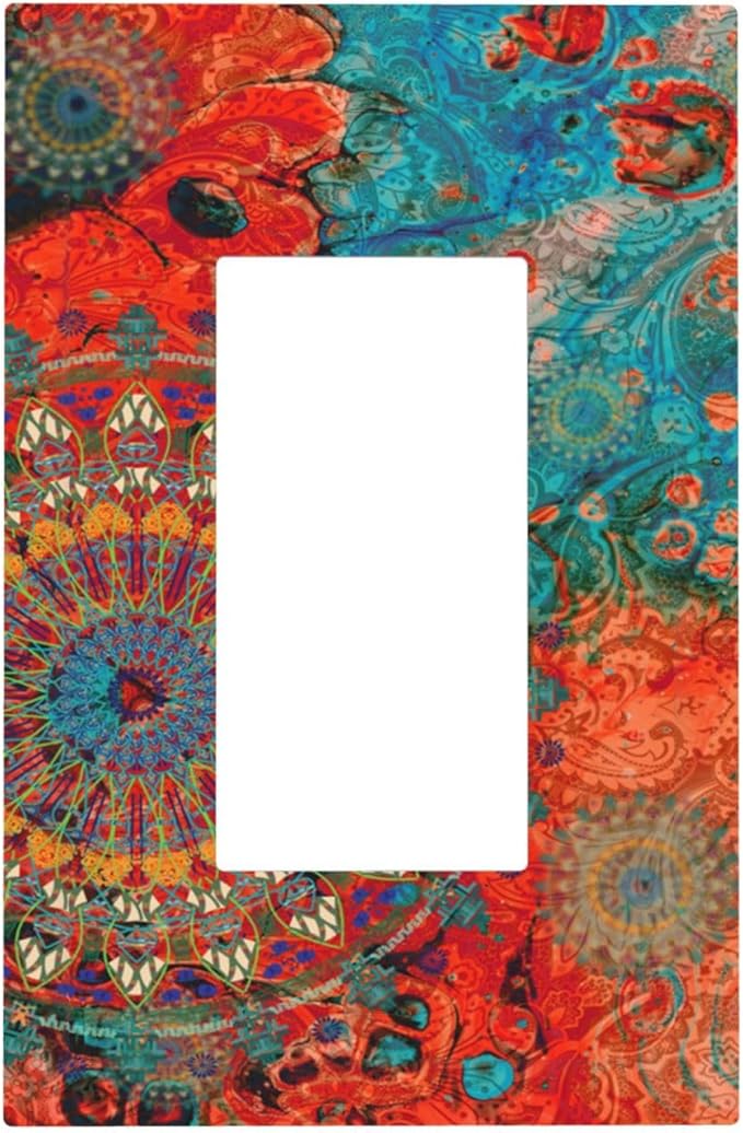 Outlet Covers Abstract Mandala Flowers 1 Gang Wall Plate Single Rocker Light Switch Cover Vintage Colorful Floral Decorative GFCI Receptacle Cover Electrical Switchplate for Bathroom Decor