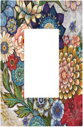 Boho Floral Colorful Floral Multi Color Flower Decorative Outlet Covers 1 Gang Single Rocker Light Switch Cover Plate Wall Plates GFCI Faceplate for Bedroom Living Room Home Decor