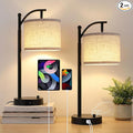 Arc Table Lamp Set of 2, Bedside Lamps with A+C Charging Ports, Stepless Dimmable Modern Standing Lamp with Adjustable Brightness, Desk Light for Living Room, Bedroom, Office Reading, Black