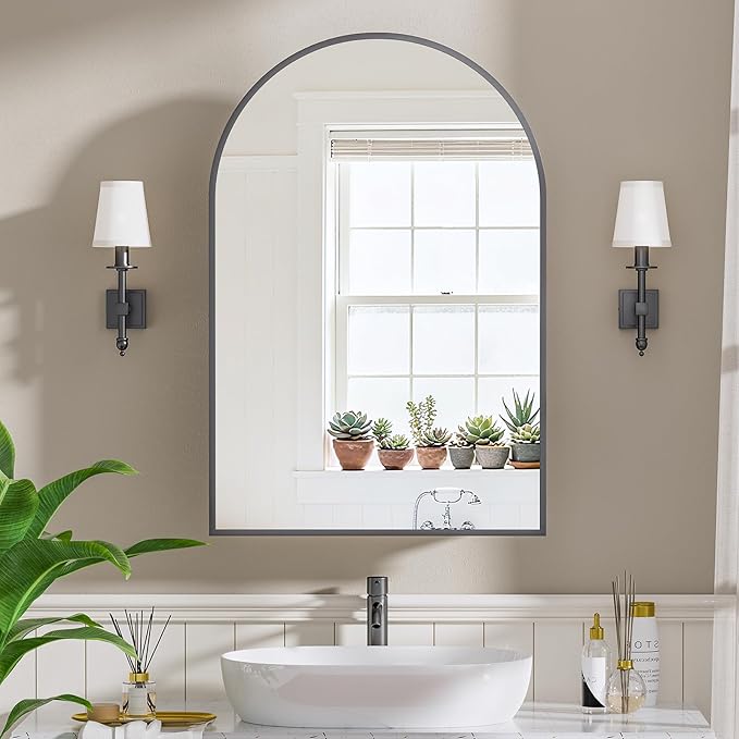 Recessed Medicine Cabinet for Bathroom,Brushed Black Arched Medicine Cabinet with Mirror,Arch Mirrored Medicine Cabinets Recessed,Bathroom Mirror with Storage,Open from Left to Right 20x30