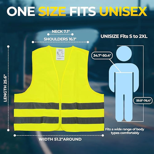 10 Pack Yellow Safety Vests, Bulk High Visibility Vest for Men / Woman, Adult Reflective Running Vest, Wholesale Work Vests For Construction, Running, Security, Cycling, Warehousing, Municipal