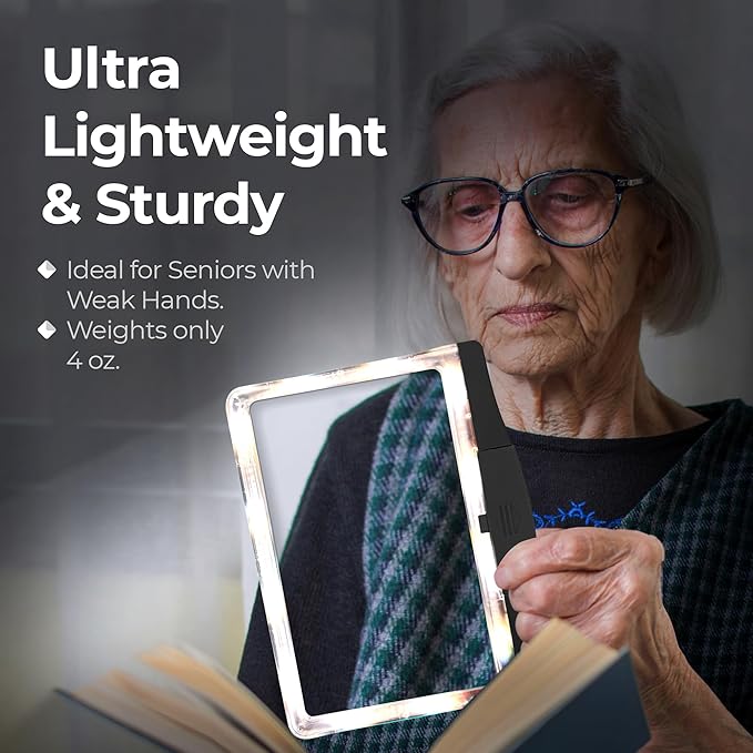 MAGNIPROS 5X Large LED Page Magnifier for Reading Magnifying Glass Reader with 3 Color Lighting Modes & Anti-Glare Lens to Reduce Eye Strain-Perfect for Fine Print, Aging Eyes, Low Vision and Seniors