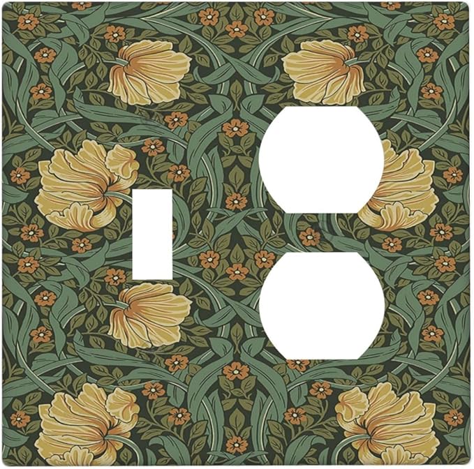 Wallplates William Morris Floral Vintage Flowers Pattern 1 Toggle 1 Duplex Switch Plate Electrical GFCI Faceplate Decorative Light Switch Covers for Bedroom living Room Decor