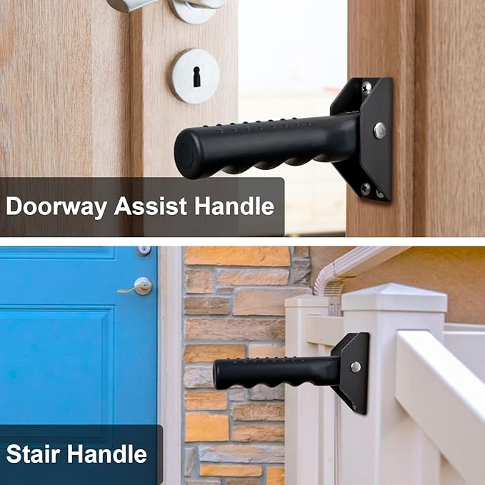 2 Pack Flip Up Grab Bar for Doorway/Stairs Safety Assist Handles for Elderly Non-Slip Grip Bar Great for Seniors, Elderly, Disabled, Handicap and Injured People - Suitable for Wood Door (Black)