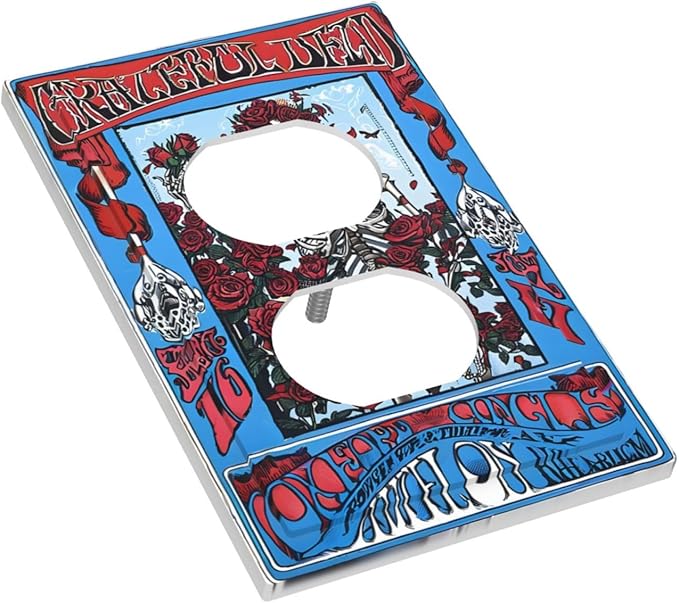 Outlet Covers Hippy Skull Red Rose Floral Decorative 1 Gang Duplex Light Switch Cover Plate Receptacle Wall Plate Electrical Switch Plate Covers for Bathroom Decor