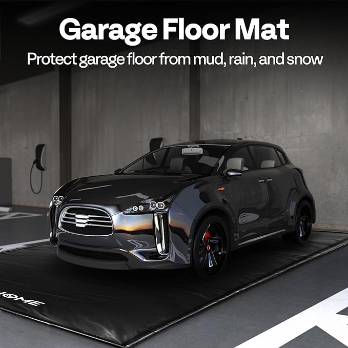 VIVOHOME Containment Mat (8'6" x 20') with Stay Put Corner, PVC Garage Floor Mats, Heavy Duty Garage Parking Mat with a Squeegee,Black