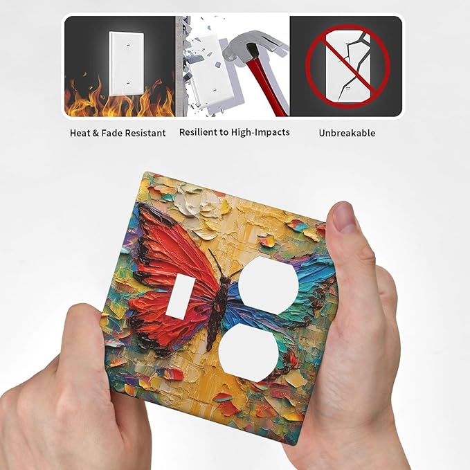 Wallplates Colorful Butterfly Animal Insects Wall Art Abstract 1 Toggle 1 Duplex Switch Plate Electrical GFCI Faceplate Decorative Light Switch Covers for Bedroom Home Decor