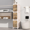 KHNR 3-Tiers Slim Bathroom Storage Cabinet, Foldable Storage Cabinets,Narrow Bathroom Storage,Movable Bathroom Storage Organizer for Small Spaces,Bathroom,Kitchen,Laundry,Cream White