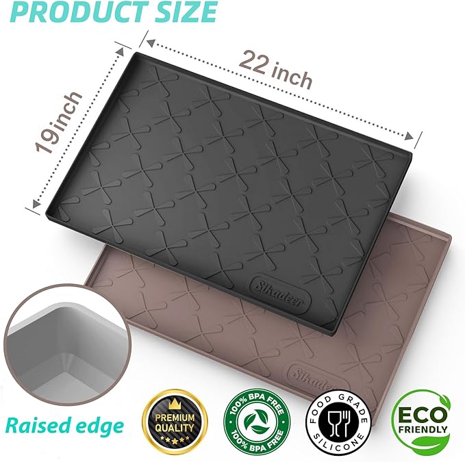 SIKADEER 22" x 19" Under Sink Mat Waterproof, Silicone Mat Kitchen Drawer Shelf and Cabinet Liner, Sink Protector for Kitchen Organizers and Storage, Boot Tray Pet Food Mats