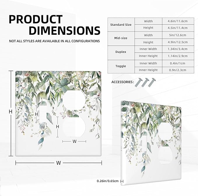 Sage Green Watercolor Eucalyptus Leaves Floral Flowers Wallplates 1 Toggle 1 Duplex Switch Plate Electrical GFCI Faceplate Decorative Light Switch Covers for Farmhouse Bed Room Decor
